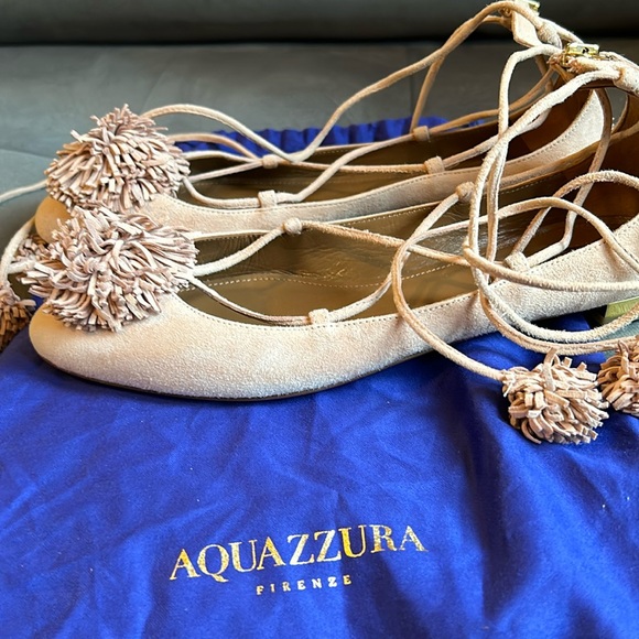Aquazzura Suede Pom Pom Ballet Flats - Picture 2 of 5